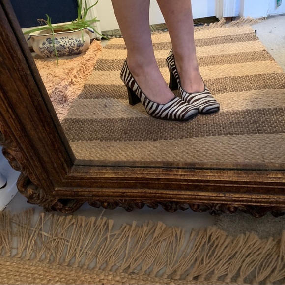 Nine West Zebra Pumps Square Toe block heel 90s - Picture 7 of 16